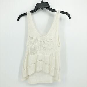 Lauren Vidal Womens Open Knit Tank Medium White Crochet Sleeveless